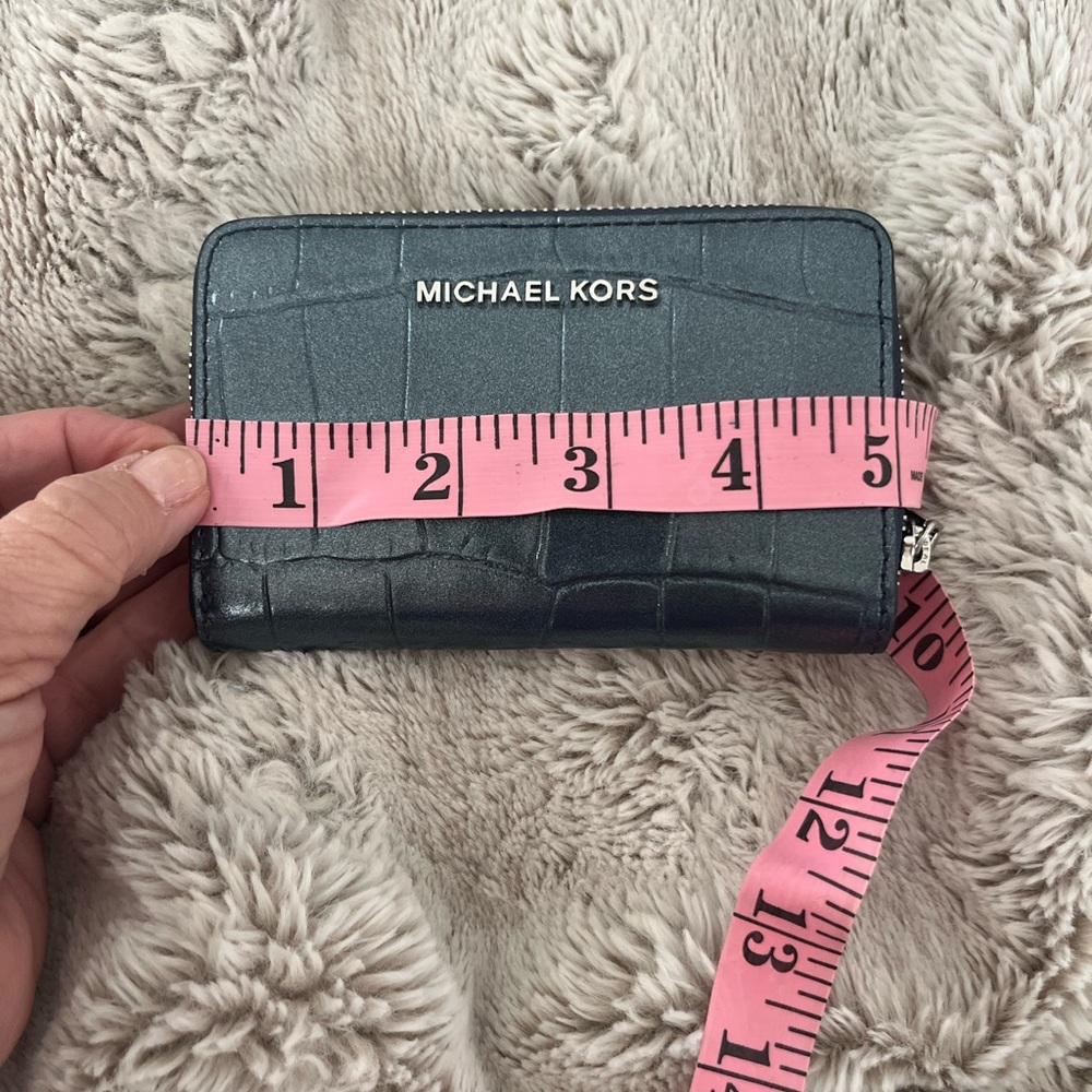Michael Kors, metallic crocodile embossed  leather wallet, beautiful blue color